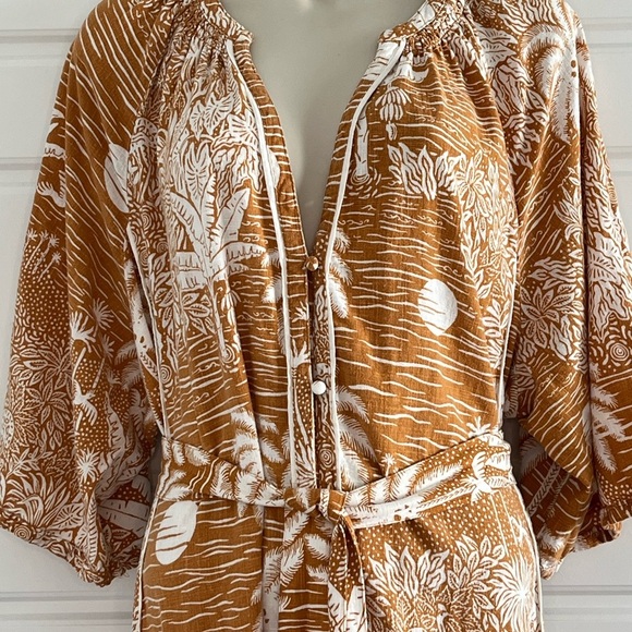 Desmond & Dempsey x H&M Linen Blend Belted Kaftan Midi Dress Size XXL Coastal - Picture 4 of 16